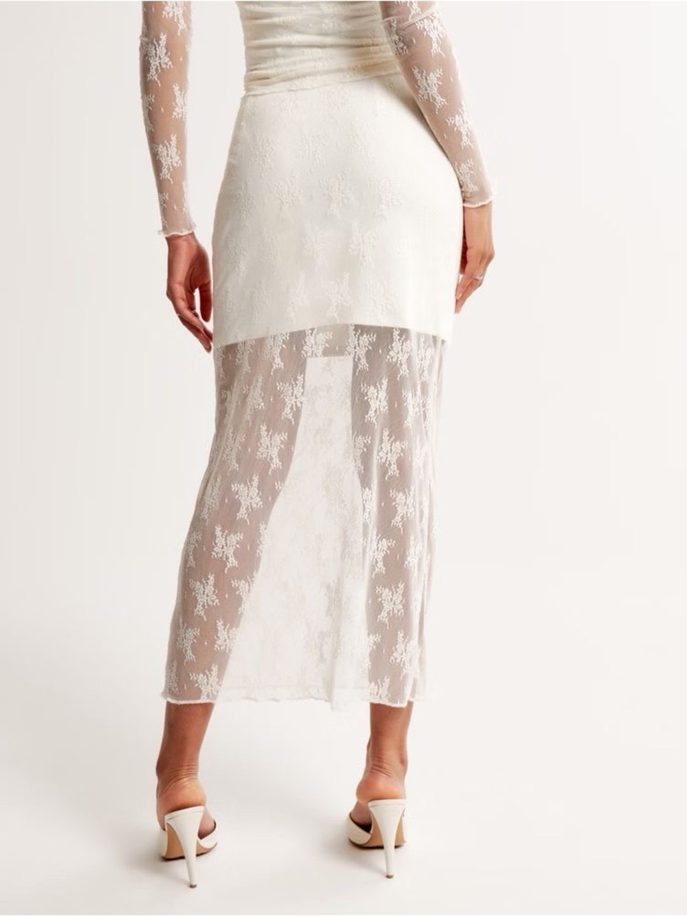 Abercrombie & Fitch White Lace Midi Skirt XS Sheer Embroidered Bridal Coquette - Picture 8 of 11